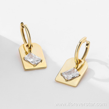 Baguette Zirconia 18K Gold Plated Silver 925 Earrings